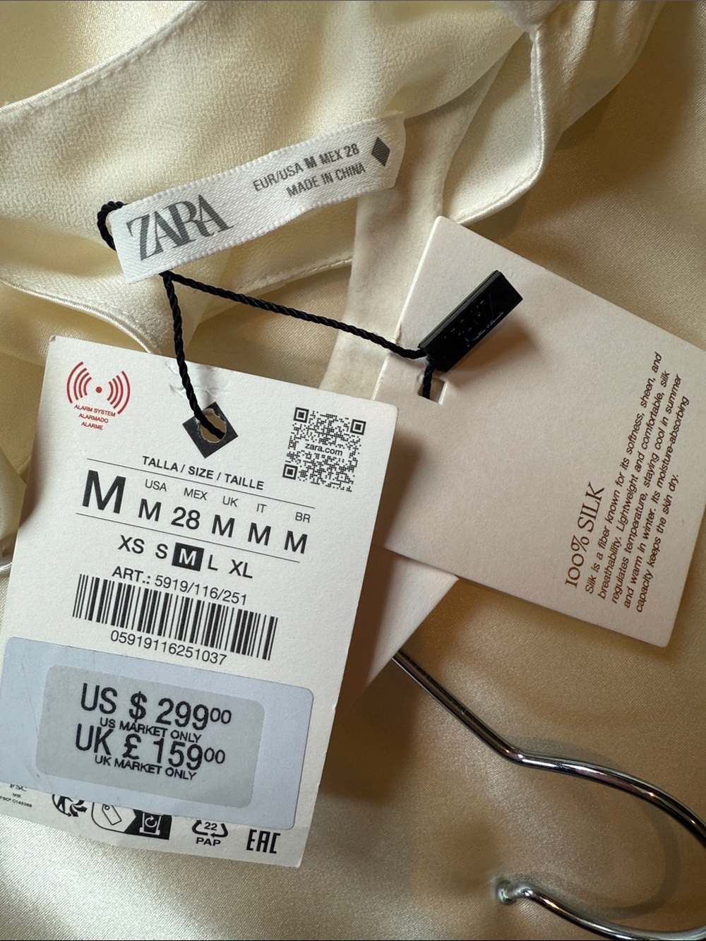 Zara 100% Silk Draped Dress In Oyster-white with Flared Cuffs. - Picture 17 of 17